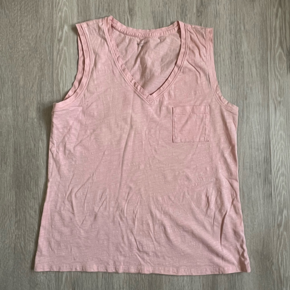 Weekender Blush Pink Pocket V-neck Tank Top semi sheer textured organic cotton